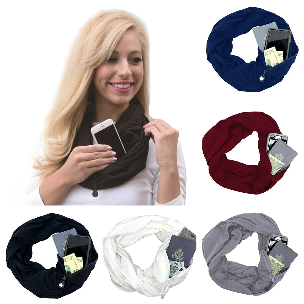 

1PCS Convertible Infinity Scarf with Pocket Journey Infinity Scarf All-match Fashion Women Scarves Solid Soft Pocket Loop Scarf