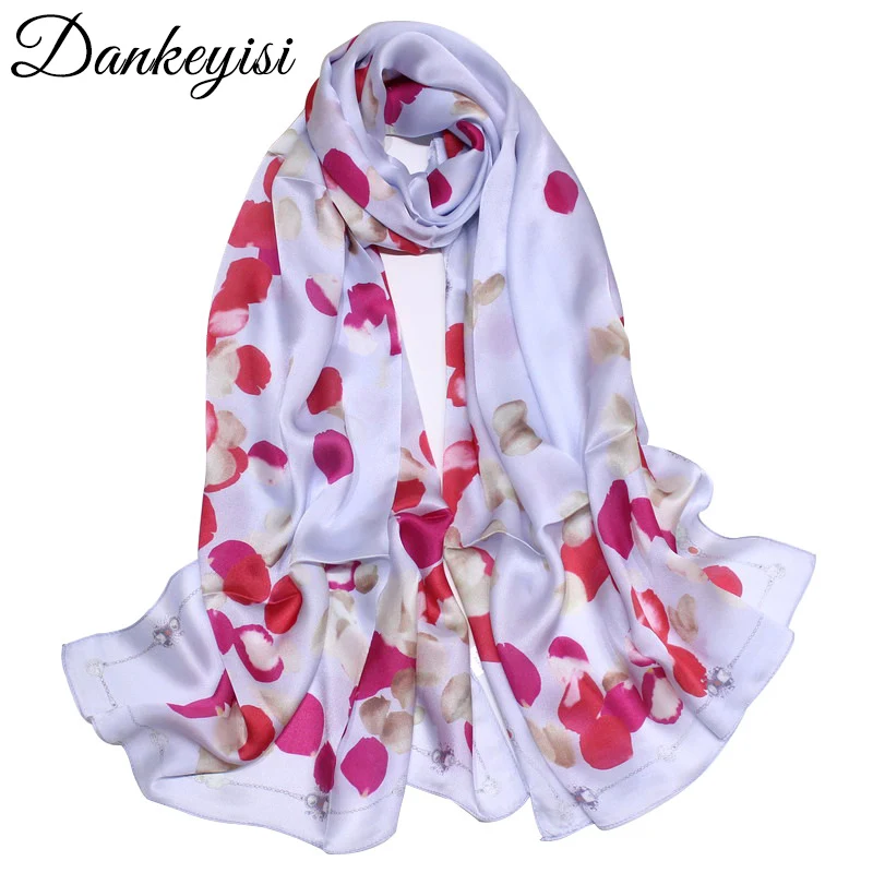 

DANKEYISI Pure Silk Women Scarf Artist Style Floral Print Woman Long Real Silk Shawl Female Scarves Foulard Wraps