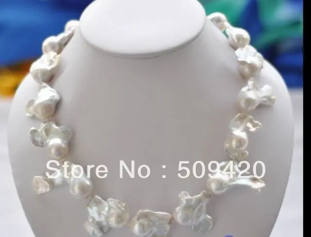 

Free Shipping>>>16-30mm WHITE BAROQUE KESHI REBORN PEARL NECKLACE 18