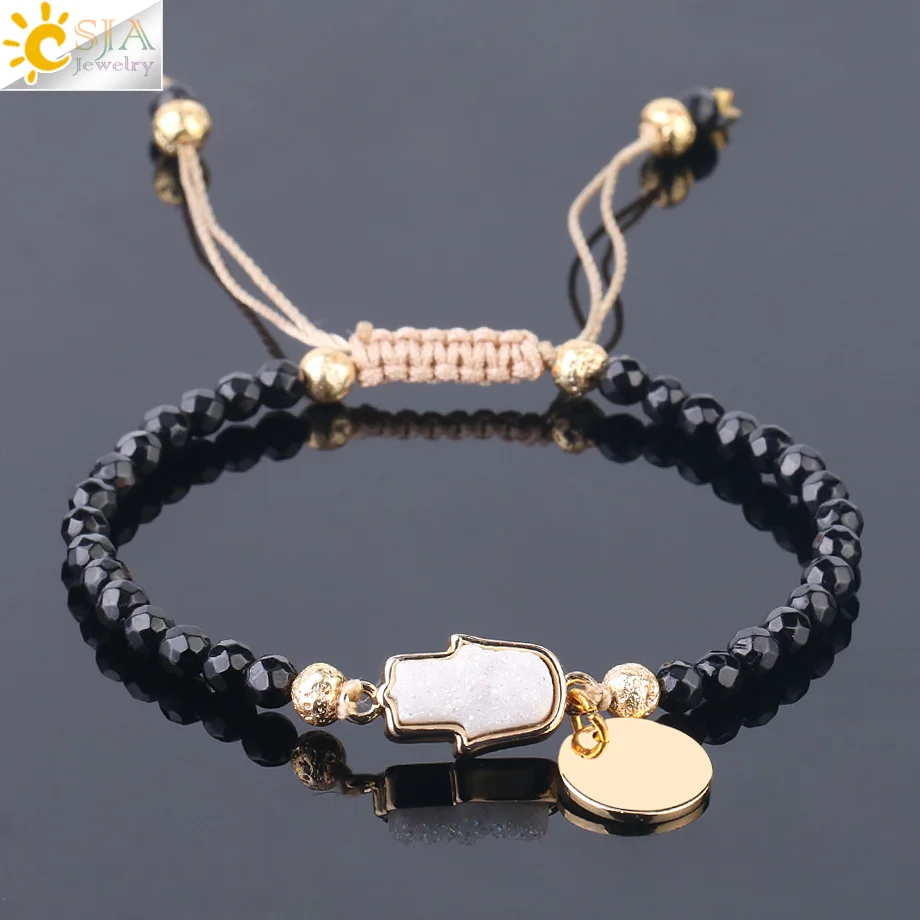 

CSJA Chic Mini Bead Bracelet Natural Stone Black Tourmaline Geode Drusy Beaded Bracelets for Men Women Fashion Jewelry Gift F749
