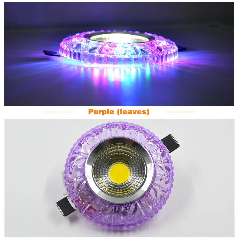 down lights COB LED Downlight Colorful Panel Light RGB 3W 110V 220V Recessed Lamp Fixture For Halogen Lamp Decoration Purple Spot light bathroom ceiling light Downlights