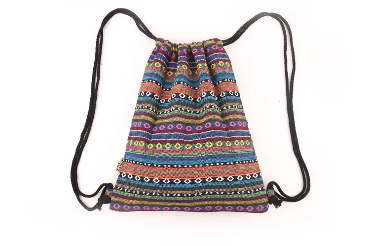 1Female  Women Vintage Backpack Gypsy Bohemian Boho Chic Aztec Folk Tribal Ethnic Fabric  String Drawstring Backpack Bag (6)