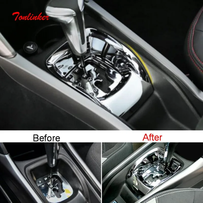 

Tonlinker Interior Gear panel Cover sticker for Citroen C-Elysee/Peugeot 301 2014-9 Car styling 1 PCS ABS Chrome Cover Stickers