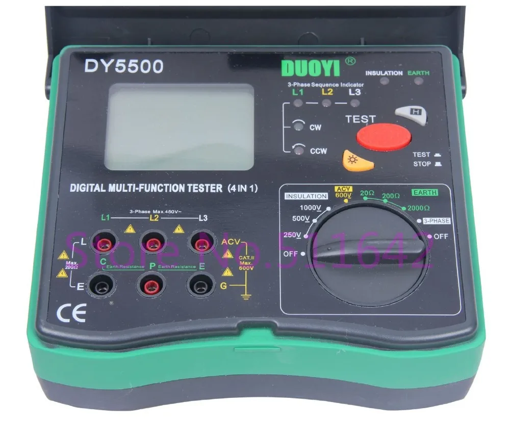 

DY5500 4 in 1 Digital Multi-function Tester Multimeter - Insulation Tester + Earth Tester + Voltmeter + Phase Indicator