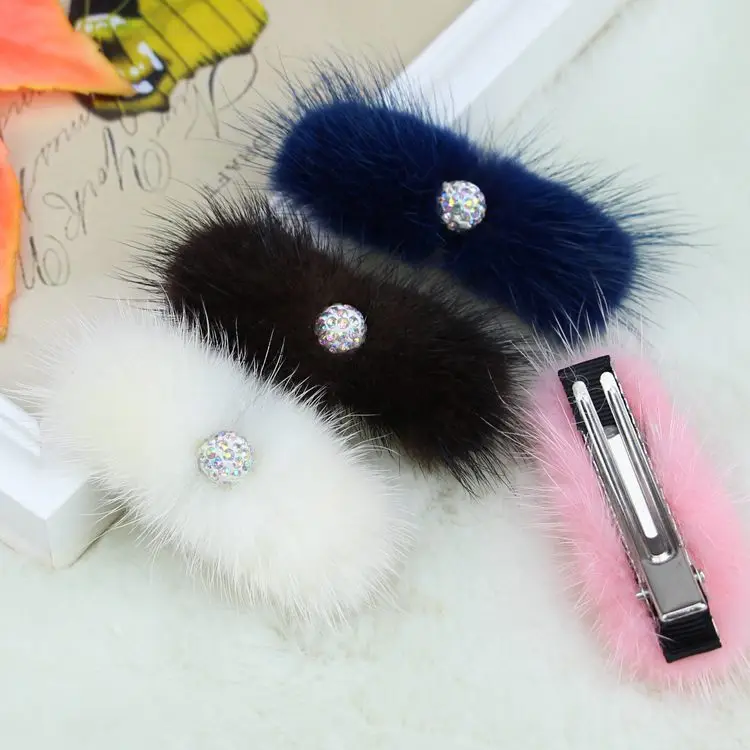 20 pcs Women Girls Cute fur Hair clips Ties bobbles with Crystal ball