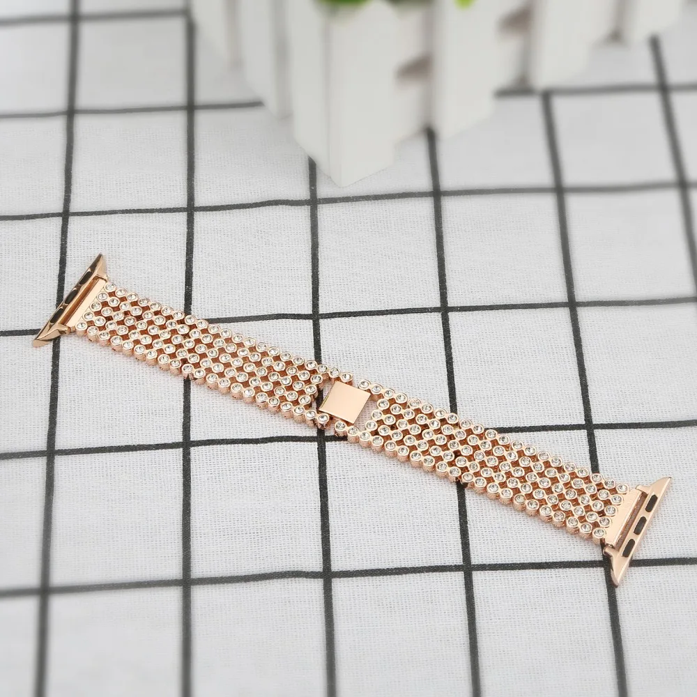 KINGBEIKE Stainless Steel Watchband For Apple Watch 38mm/40mm/42mm/44mm 1/2/3/4 Series Band Replacement Metal Bling Strap