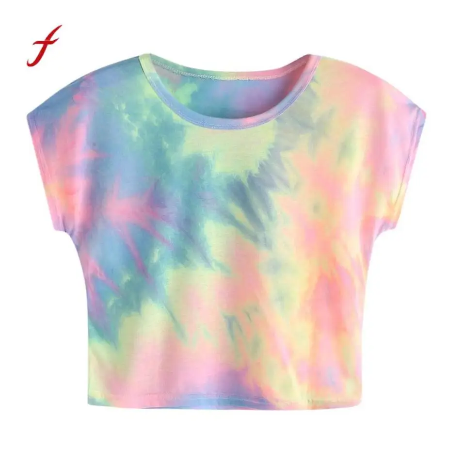

feitong New Arrival Hot Selling Women's Solid Color Casual Tie Dye Short Sleeve Casual Loose T-Shirt Tops Graffiti vestiti donna