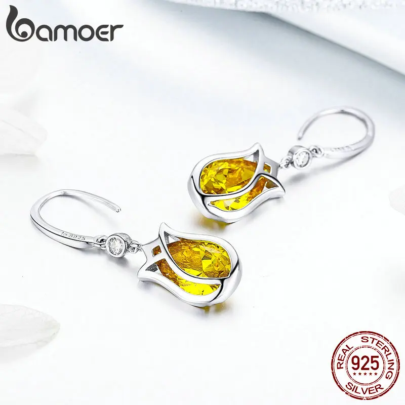 Женские серьги капельки BAMOER элегантные из стерлингового серебра с желтыми