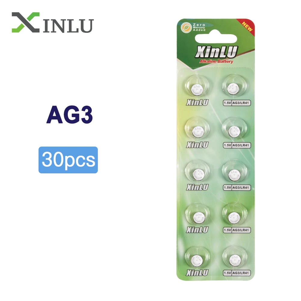 

30pcs/lot LR41 AG3 392A SR41SW 384 LR736 V3GA 192 1.55V button Cell Coin Battery AG 3 Battery,XINLU Battery