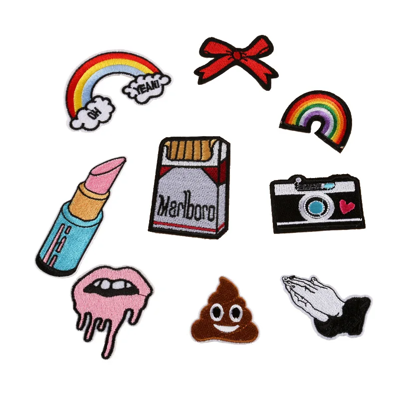 

Lipstick Rainbow Embroidery Patch Iron on Clothes Badges Handicraft DIY Applications Heat Transfer Patch Decor for Jacket