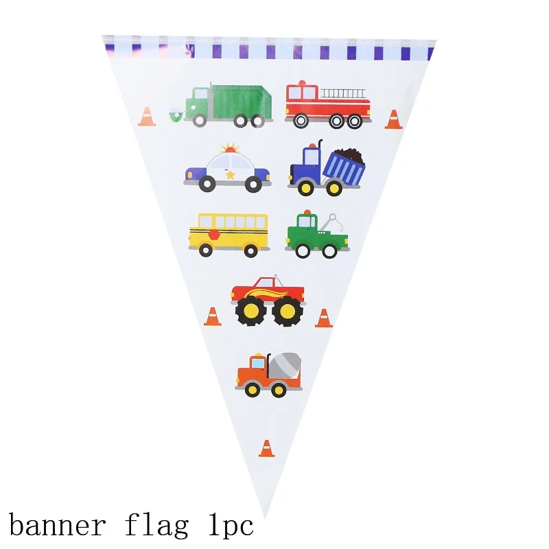 Детская посуда для вечеринки в честь Дня Рождения автомобиль полицейский автомобиль пожарная машина тарелка с рисунком бумажная чашка баннер flg вечерние украшения набор - Цвет: banner flag 1pc