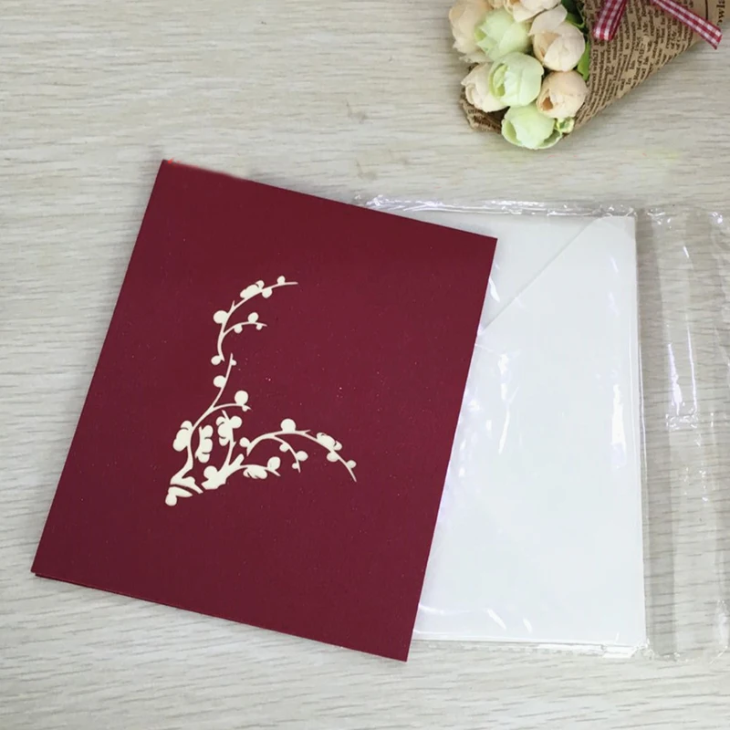 1pcs Sample Plum Flower DIY 3D Pop Up Laser Cut Greeting Cards Postcards Handmade Teachers' Day Valentine's Day Thanksgiving Day (4)