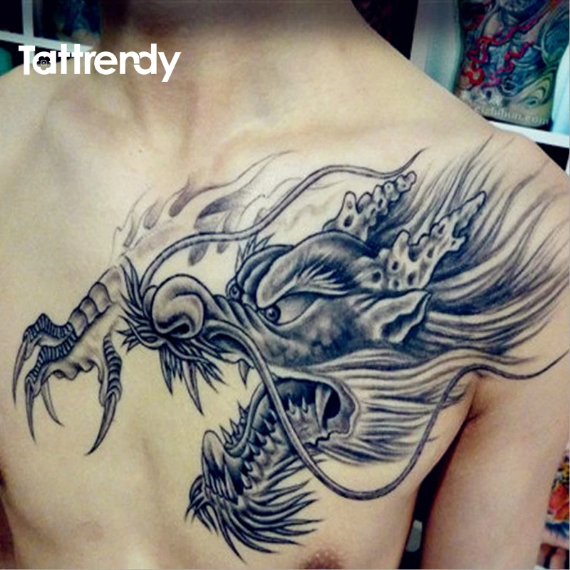 Тату наклейка с большой головой Dragon временная вспышка для мужчин 1 шт.|tattoo body|head