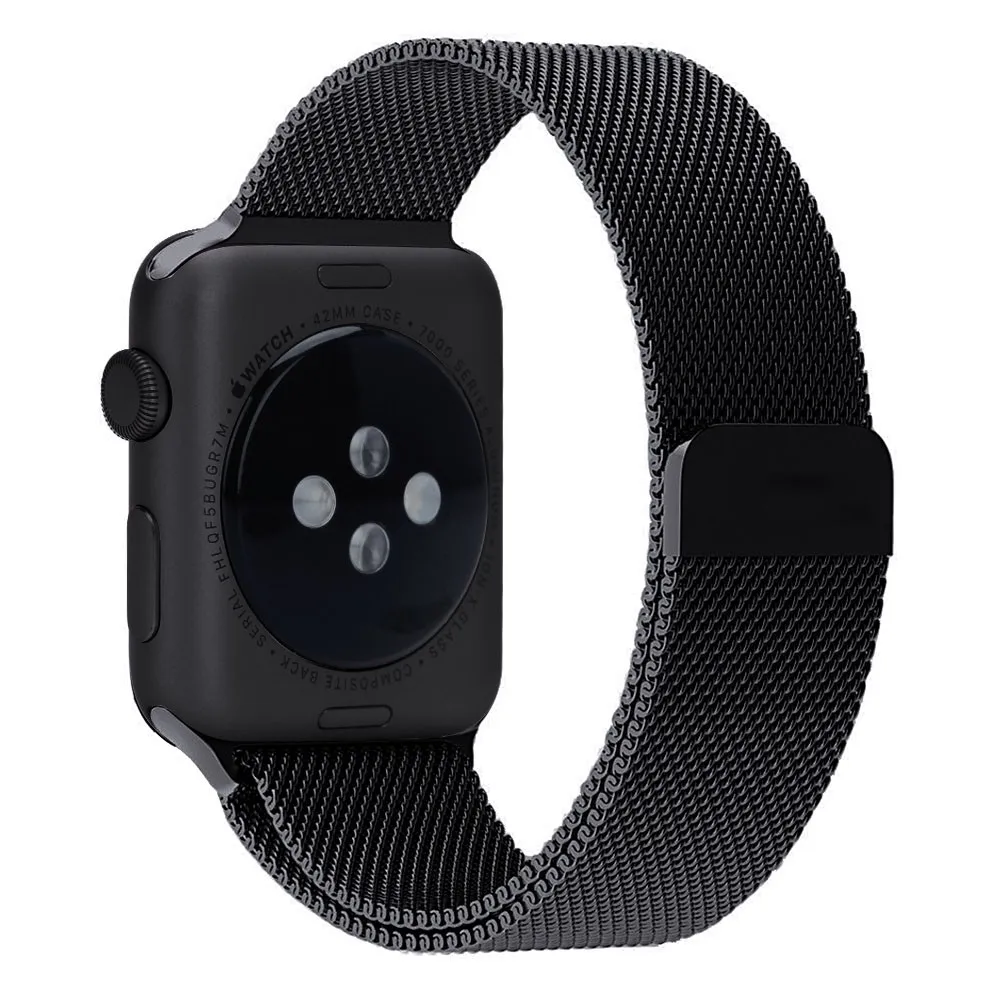

For Apple Watch Bands 42mm 38mm Correa Milanese Loop Strap Link Bracelet Stainless Steel for Apple iWatch Series 1 2 38mm Black