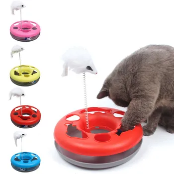 

Pet Cat Toy Mouse Spring Track Ball Disk Interactive Amusement Plate Game Play Disc Turntable Scratcher Entertainment Supply