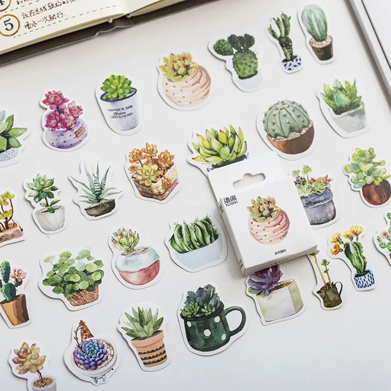 

50PCS/box New Cute Succulent Plants Diary Paper Lable Stickers Crafts And Scrapbooking Decorative DIY Stationery stickers