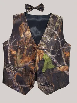 

Custom Camo Boy's Formal Wear Camouflage Real Tree Satin Vest Black Back With Bow For Wedding Kids Boy Formal Wear