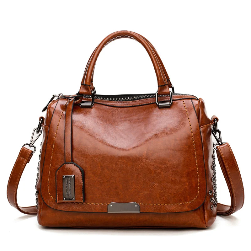 Vintage Rivets Women Shoulder Bags Large Capacity PU Leather Women