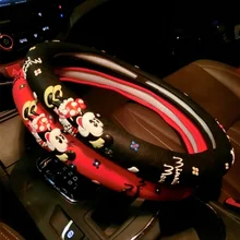 Cute Cartoon Volante Coperture Mickey Mouse Stampato Auto Steeing-Accessori Per Interni Auto di Copertura Della Ruota di Copertura In Lattice Nero Per Le Ragazze