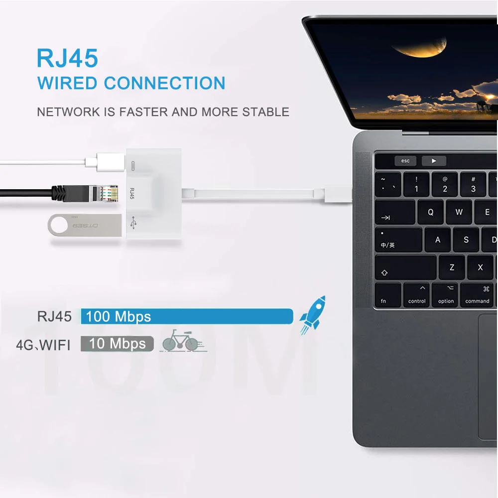 Сетевой адаптер USB C к RJ45 Ethernet LAN считыватель цифровых камер Type c 3 с зарядным портом
