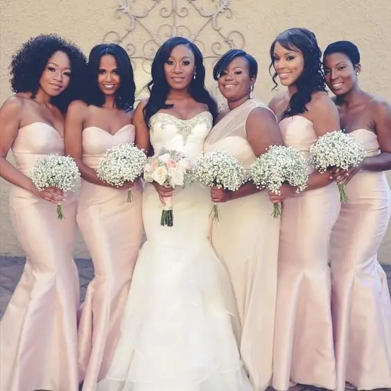 2017 Elegant Light Pink African American Black Girls Bridesmaid