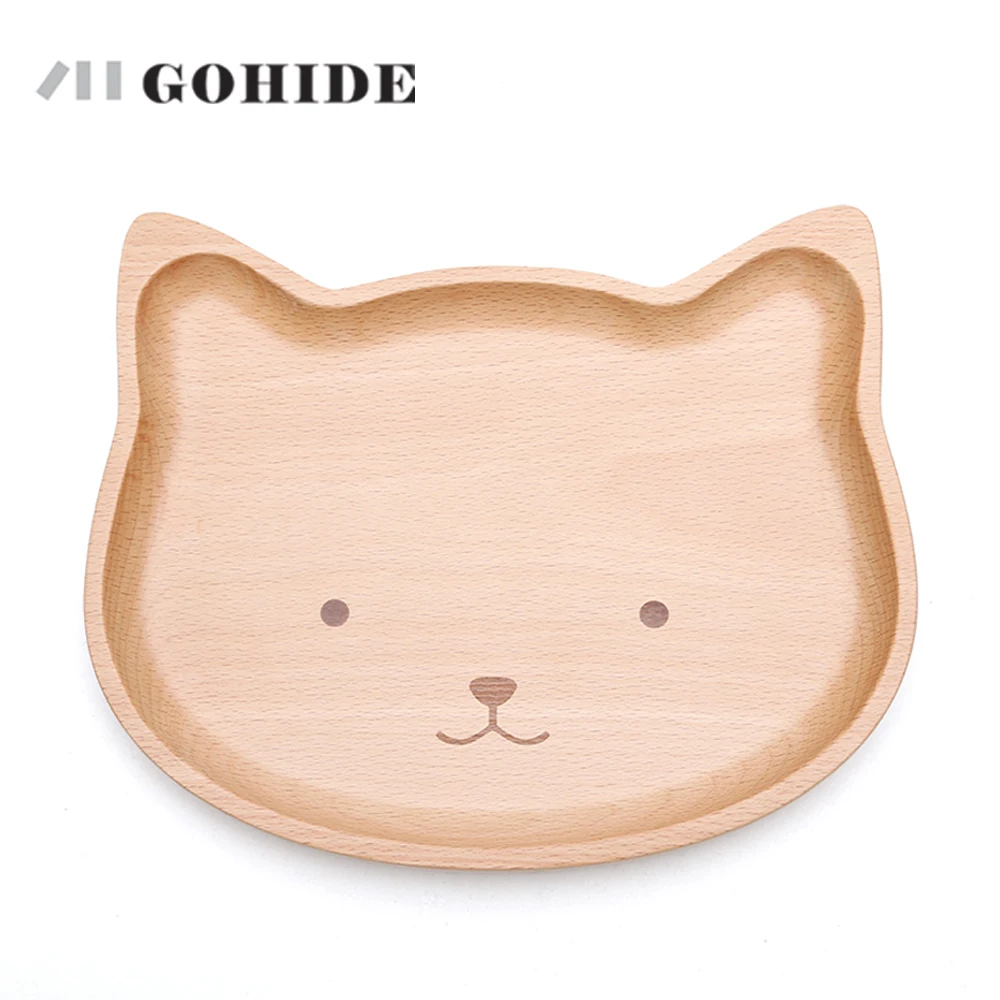 

JUHD A Cute Cat Dog Shape Food Dish for Kids Baby Wooden Appetizer Platter Dinner Plate Tray Wood Dinner Plate for Children kids