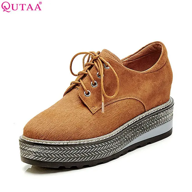 

QUTAA 2018 Westrn Style Fashion Women Pumps Round Toe Wedges Heel Leisure Cow Suede Platform Spring Ladies Pumps Szie 34-42