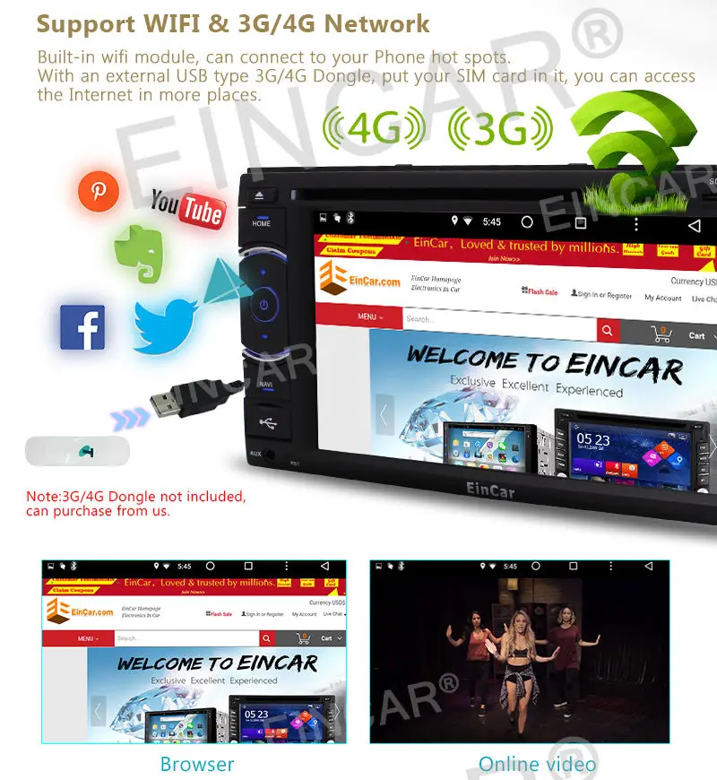 Top Android 5.1 Octa Core 6.2" Double 2 DIN Car Radio Stereo DVD GPS Touch HD 3G CAM 3