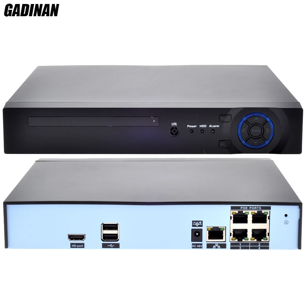 GADINAN 48V 4CH 5MP H.265 POE NVR DVR CCTV System ONVIF Real Time Network Recorder Hi3798M POE for IP Camera XMEYE P2P 3G WIFI