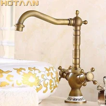 Античная латунь отделка 360 градусов Поворотный латунный кран ванная раковина смеситель для ванны и кухни кран горячей и холодной воды