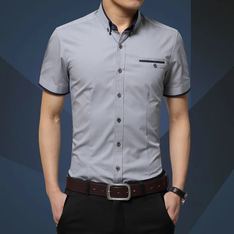 Fuy Билл Новое поступление Для мужчин летние Бизнес рубашка Рубашка с короткими рукавами отложной воротник под смокинг рубашка Для мужчин рубашки большой Размеры 5XL - Цвет: Серый