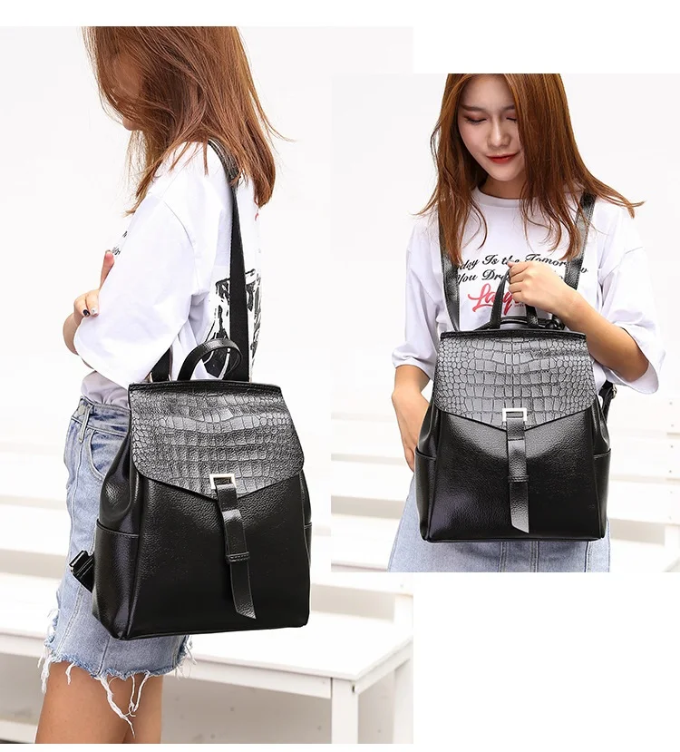 Fashion Crocodile Women Backpack High Quality PU leather Shoulder bag female Backpack for Teenage Girls School Bag Daypack (20)