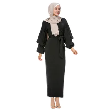 

Muslim Women Long sleeve Dubai jalabiya islamic Modest Maxi Dress Abaya Turkey Puff sleeve Long Robe Kaftan Clothes 5.21
