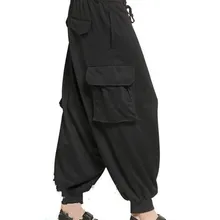 Новинка года для мужчин's брюки для девочек низкая брюки с резинками на щиколотках штаны с мотней Харен певица костюмы