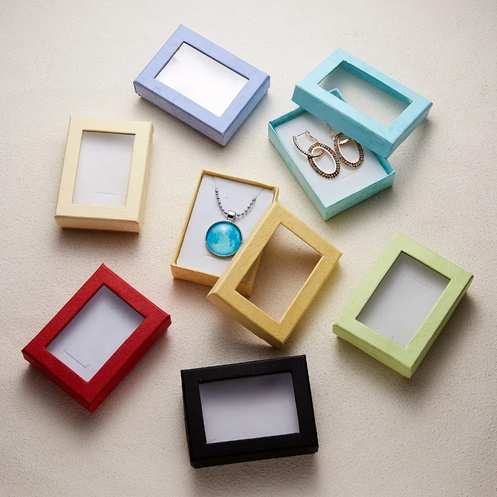 

Rinhoo Fixed Mixed Multicolor Rectangular Earrings Necklace Ring Set Bag Ornament Paper Jewelry Organizer Box