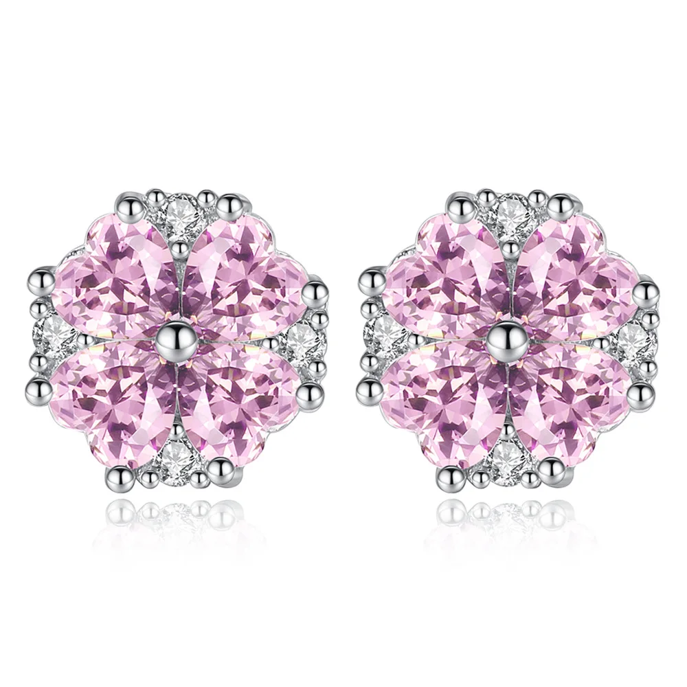 Розовый белый кристалл 925 пробы серебряные серьги-гвоздики цветочный дизайн серьги для женщин серебряные ювелирные изделия Oorbellen - Окраска металла: A