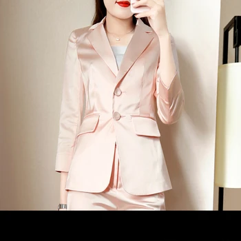 

Autumn 2 Piece Outfits For Women Pink Solid Blazer + Pencil Pants Business Office Ladies Notched Jacket Fashion Ladies Suit Set