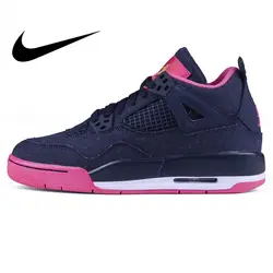 Оригинальный Nike Оригинальные кроссовки Air Jordan 4 GS "Denim" AJ4 деним деннинг Для женщин уличные баскетбольные кроссовки спортивные низкие