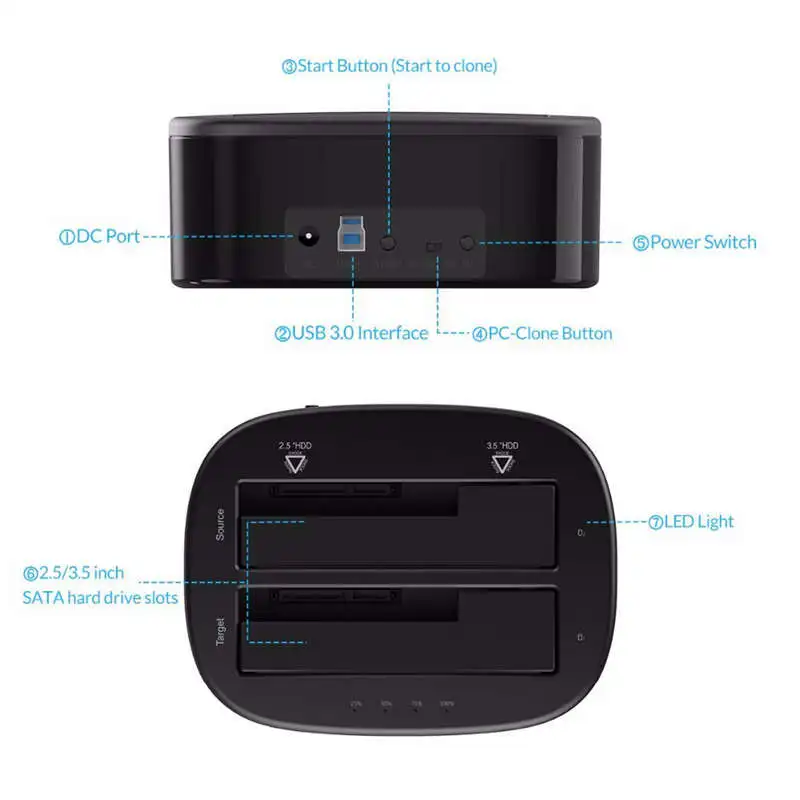  Orico 35 Zoll Festplatte Docking Station Usb3.0 1 Zu 1 Klon Dual-Bay Hdd Und Ssd Fall Harte drive D
