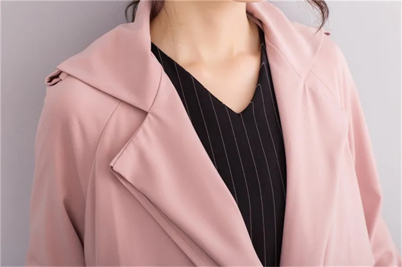 Тренч для женщин 2017 новый весенне осенний тонкий плащ элегантное розовое длинное