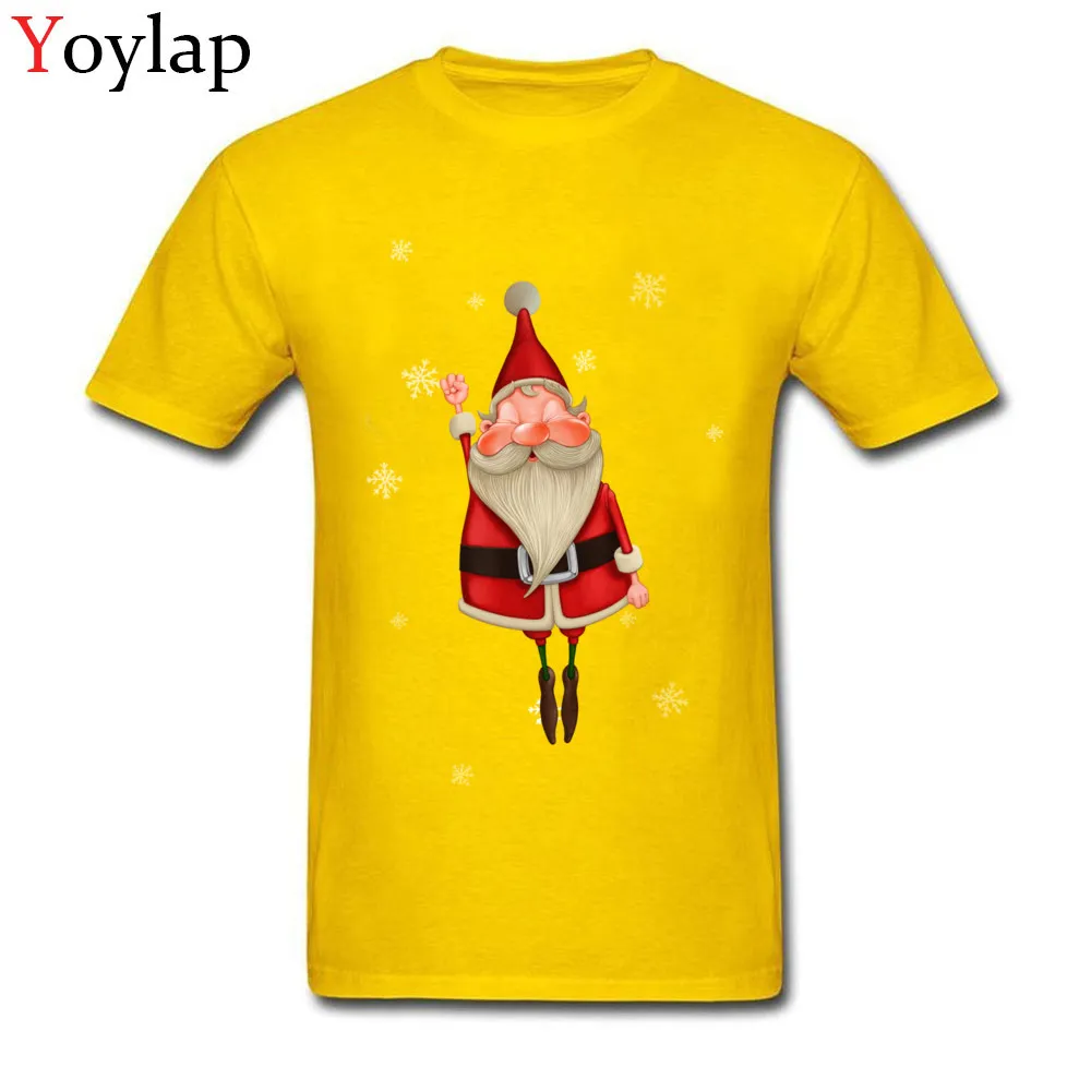 T-shirts Design Short Sleeve Funny Crewneck 100% Cotton Fabric Tops Shirts Unique Summer Santa Claus Flying Tee-Shirts for Men yellow