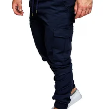 Мужские брюки-карго, одноцветные, с большим карманом, декорированные, мужские брюки цвета хаки, в стиле хип-хоп, для бега, смешанный хлопок, модные мужские повседневные штаны на осень