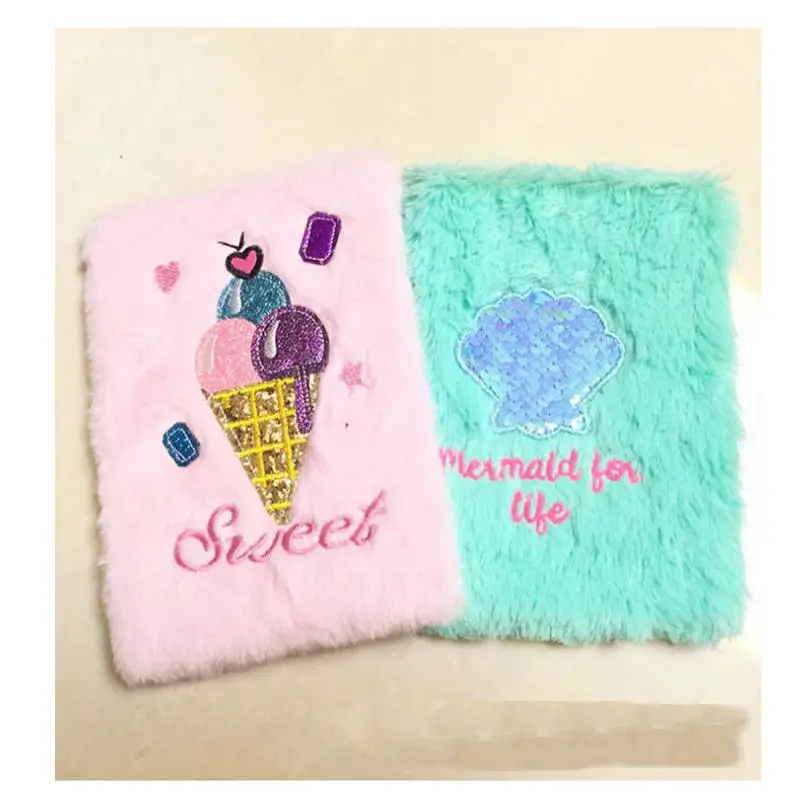 

Paillette Seashell Cute Decor Multifunction Notebook Gift Student Creative Stationery Pink Ice Cream Kawaii Plush Diary Notepad