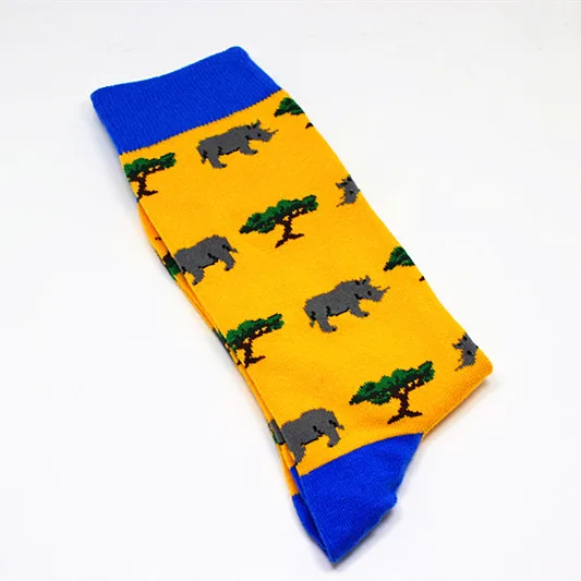 Мужские носки с рисунками животных, фламинго, Гольфы с пингвинами, носорогами, модные гольфы, Harajuku, забавные счастливые носки - Цвет: 7
