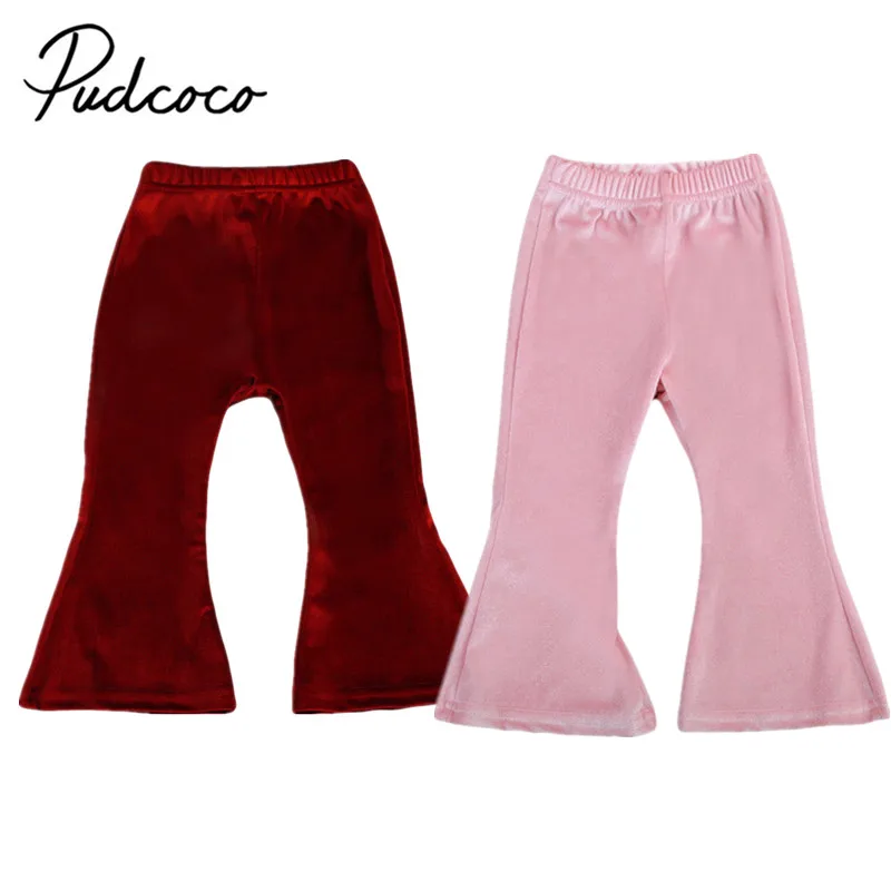 

2017 Brand New Toddler Infant Child Kids Baby Girls Bell Bottom Wide Leg Stretch Pleuche Pants Long Trousers Solid Pants 1-5T