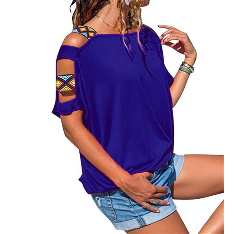 BBYES Hot Summer Female Casual Sleeve Loose Type T-Shirt Tops Women Short Sleeve Strapless Off Shoulder Blouse Plus Size S-2XL