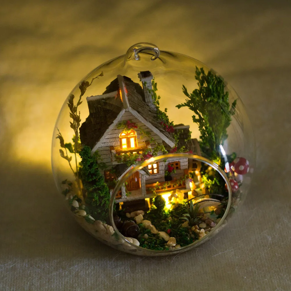 DIY Кукольный дом G015 miniatura мини стеклянный шар Модель Строительство Наборы деревянный миниатюрный кукольный домик подарок дом в лесу