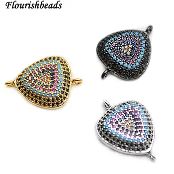 

Paved Multi Color CZ Zircon Beads 22mm Triangle Metal Eye Charm Two Loops Jewelry Connectors Findings Bracelet Making