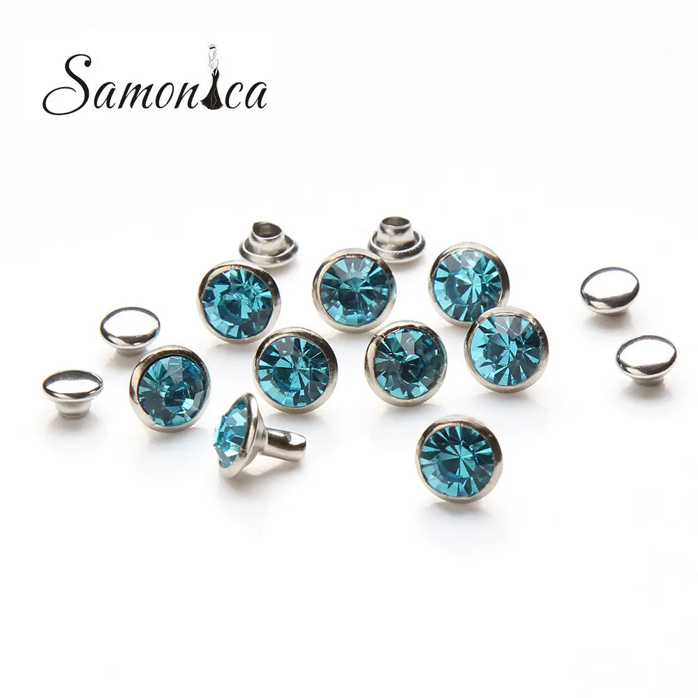 

8mm 100 Sets Aquamarine Austria Crystals Rhinestone Rivets Studs For Leathercraft DIY