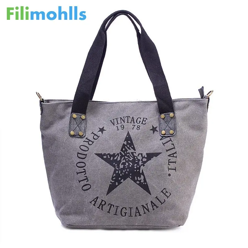 

2019 BIG STAR PRINTING VINTAGE CANVAS SHOULDER BAGS Women Travel Tote Factory Outlet Plus Size Multifunctional Bolsos S1636
